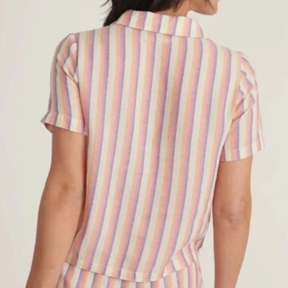 Marine Layer Doze Short Sleeve PJ Top In Retro Ombre Stripe - Picture 3 of 4